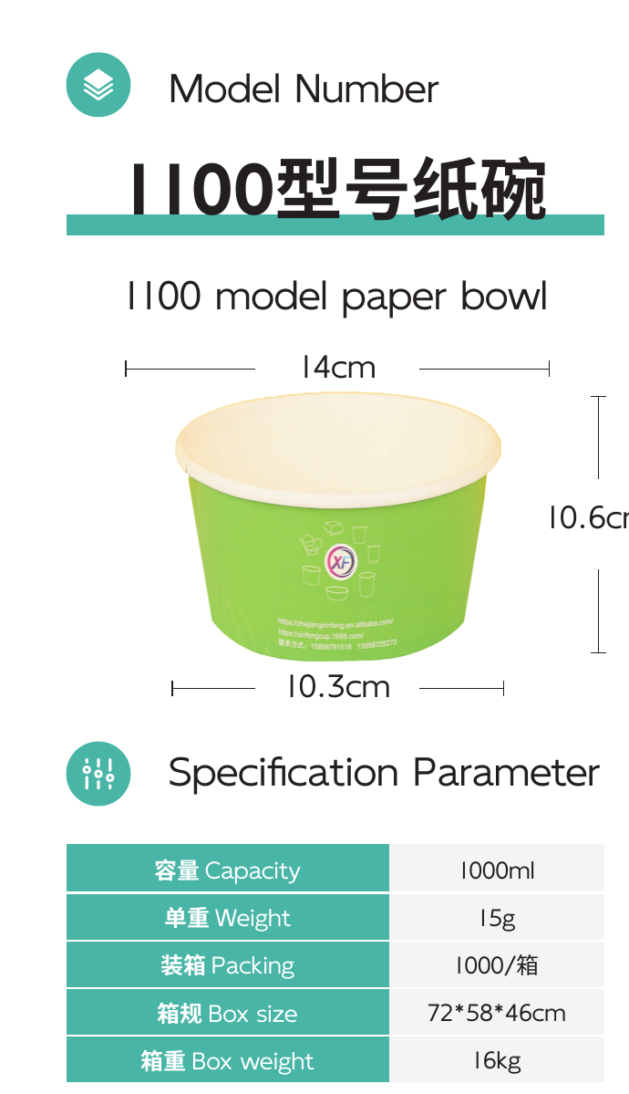 1100 model paper bowl full product area