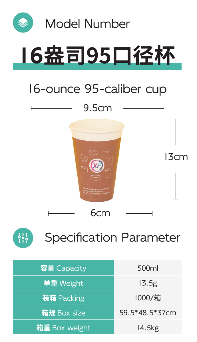 16-ounce 95-caliber cup full product area