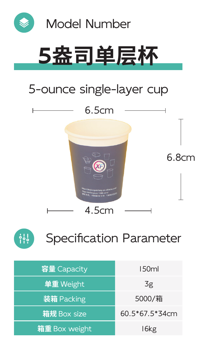 5-ounce single-layer cup full product area