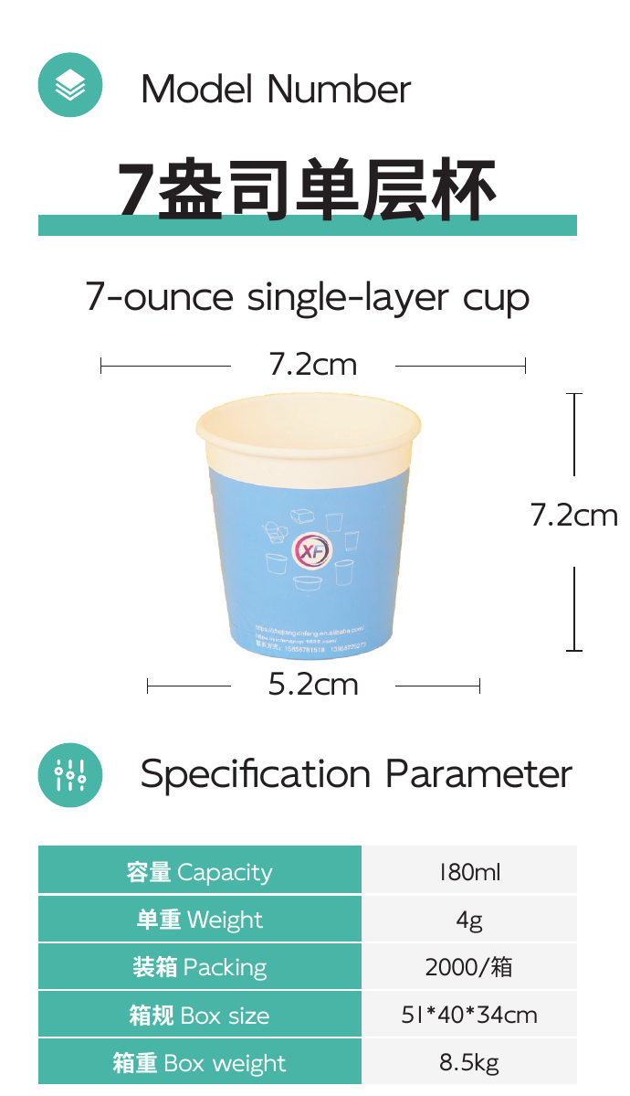 7-ounce single-layer cup full product area
